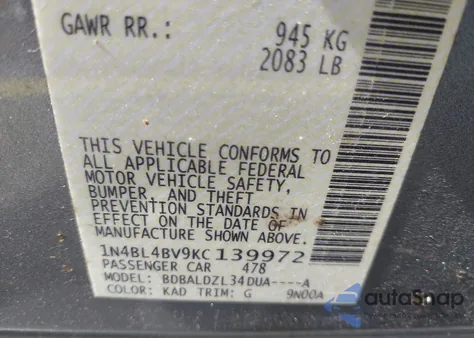 2019 Nissan Altima 2.5 S из США, поврежденный, VIN 1N4BL4BV9KC139972